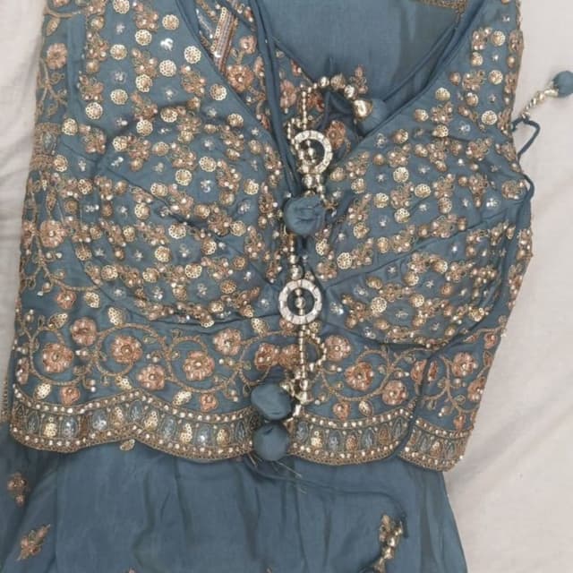 Teal blue with gold and copper accents Lehenga Choli