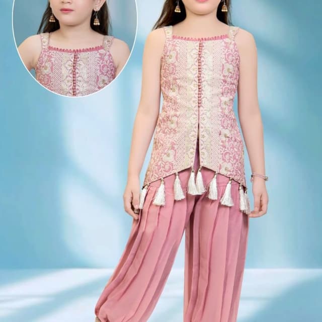 Pink, White, Gold Kurti with Pants