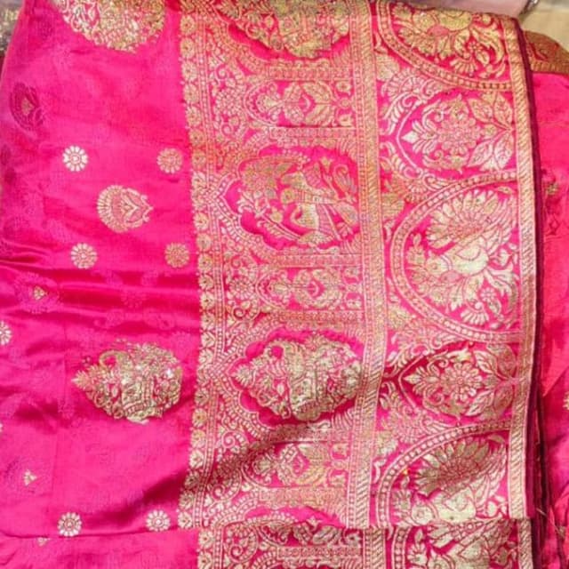 Hot Pink with Gold Saree or Lehenga Fabric