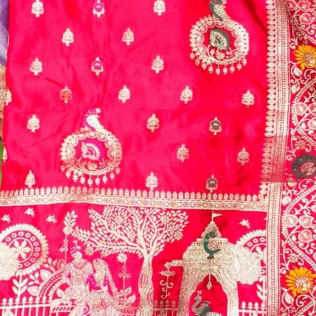 Red, Gold, Green Saree