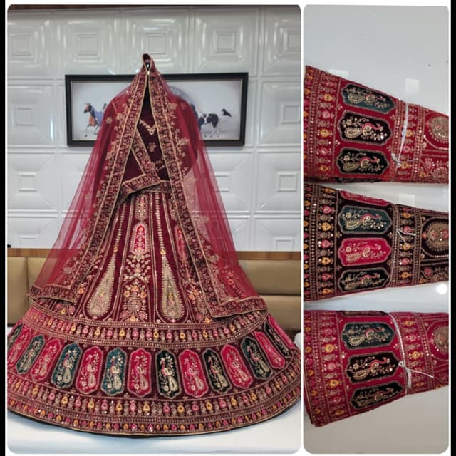 Deep Red, Gold, Black, Pink, Teal Lehenga Choli