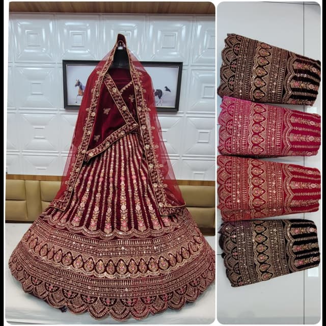 Maroon, Gold, Pink Lehenga Choli