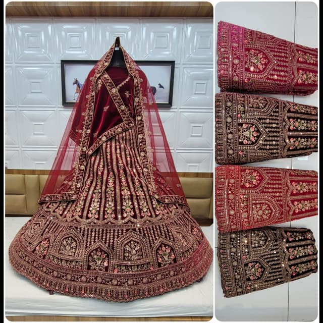 Maroon and Gold Lehenga Choli