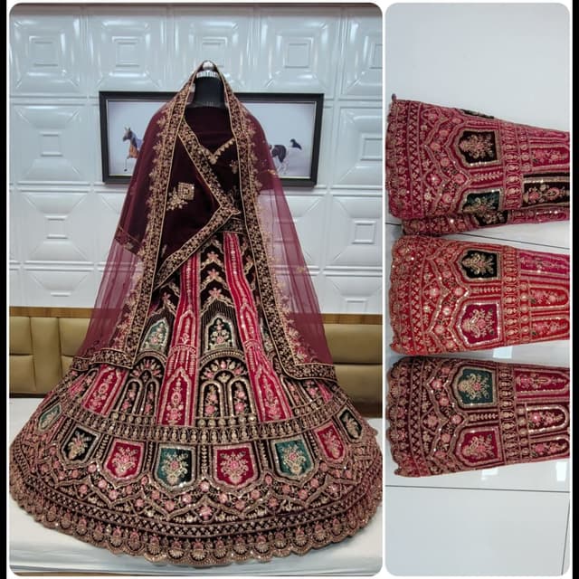 Maroon, Red, Green, Gold Lehenga Choli