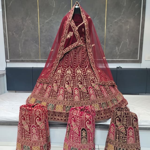 Maroon, Gold, Pink, Teal, Yellow Lehenga Choli