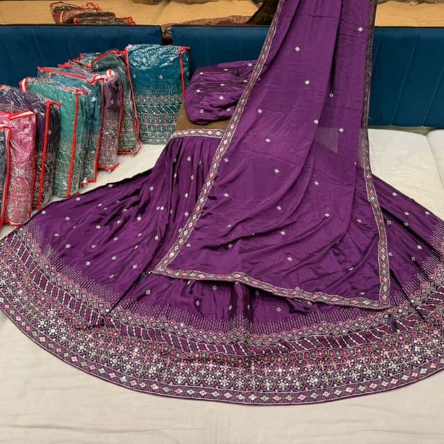 Deep Purple, Silver, Pink Lehenga Choli