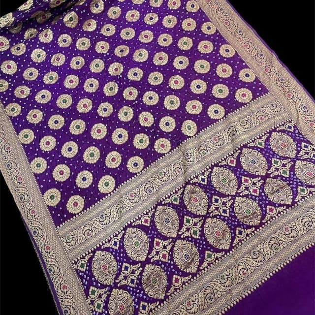 Deep Purple with Gold and Multicolor accents Saree