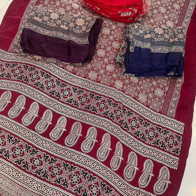 Maroon, Cream, Black, Red, Navy Blue, Purple Unstitched Dress Material