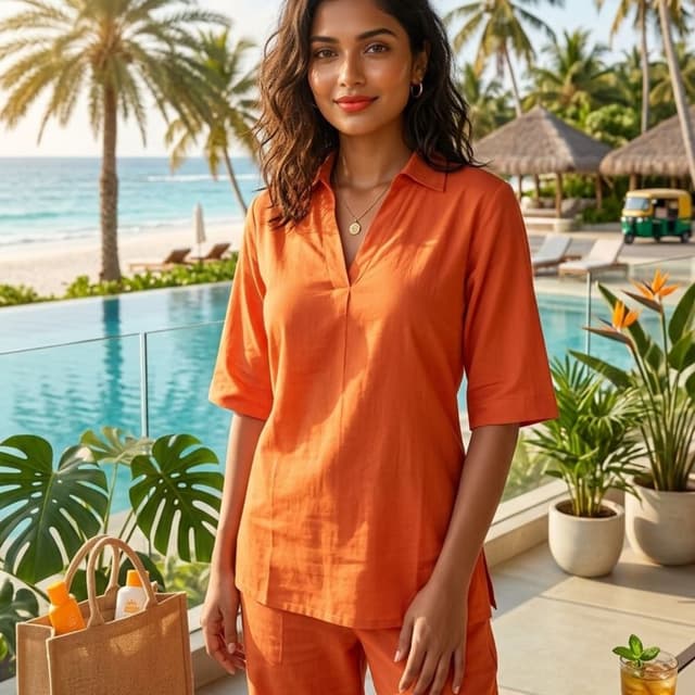 Vibrant Orange Shirt and Pants Set