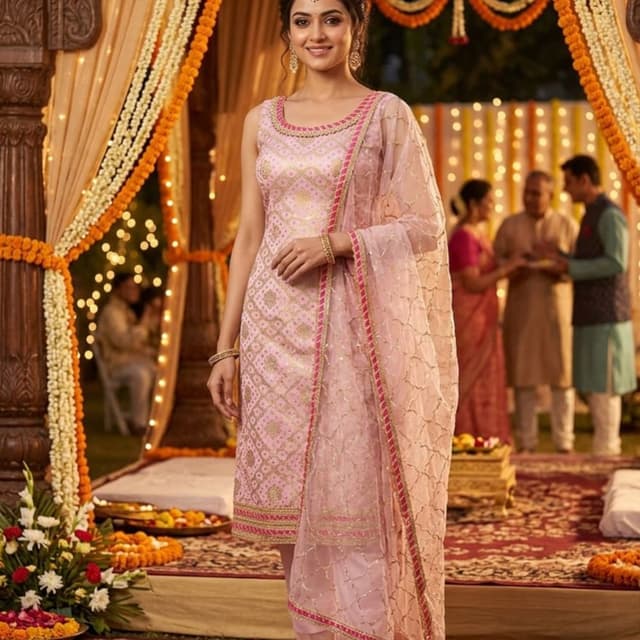 Pink and gold Salwar Kameez Set