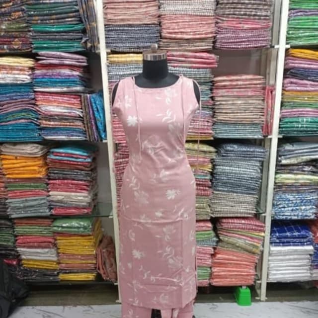 Light Pink with White floral print Kurta Set