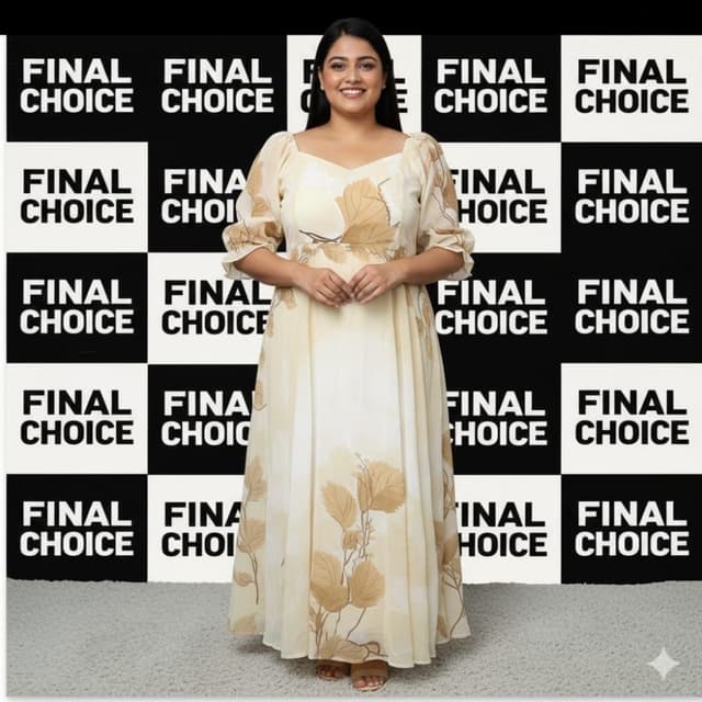 Cream and Beige with Brown floral print Maxi Dress