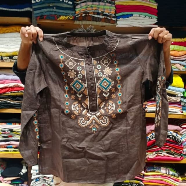 Brown, Teal, White, Gold Kurti