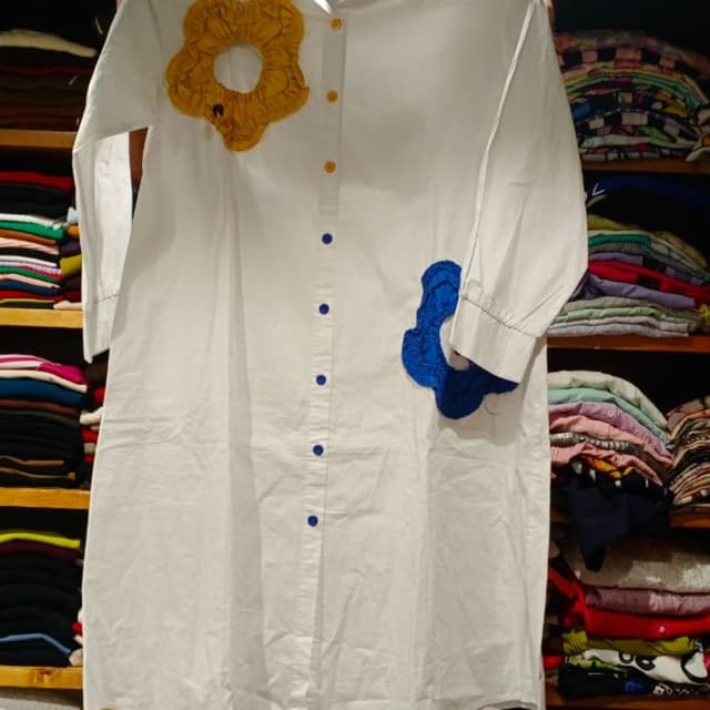 White, Yellow, Blue Shirt Dress
