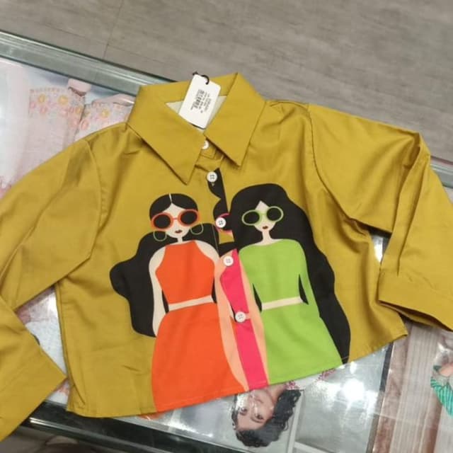 Mustard yellow, orange, green, pink, black, white Shirt