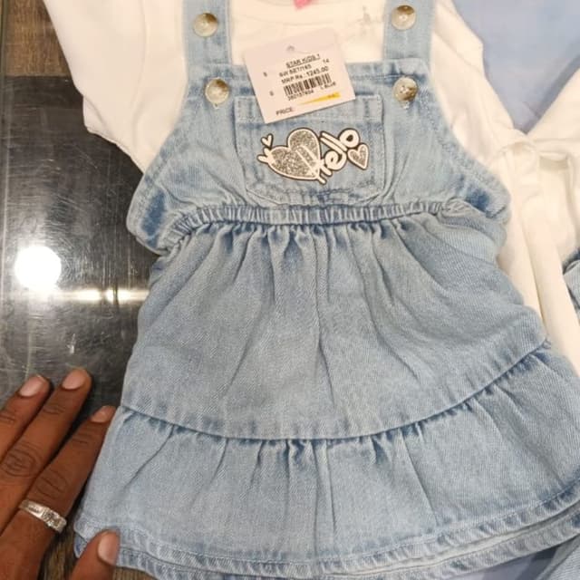Light Blue, White, Silver Dungaree Dress with T-shirt