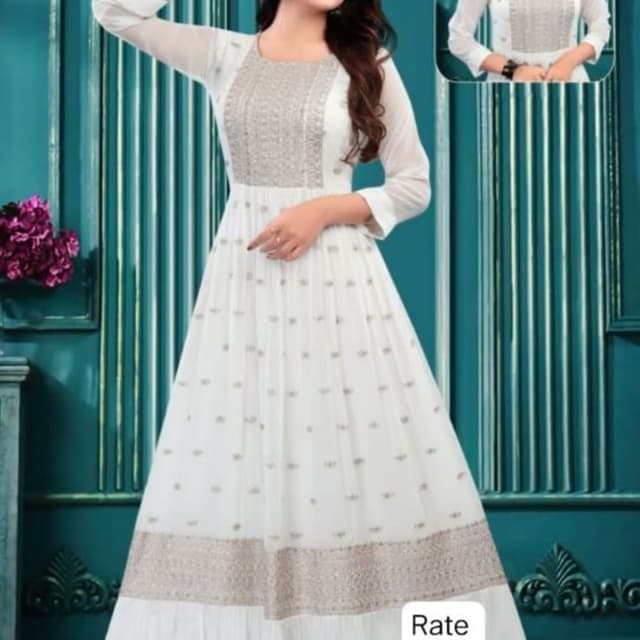White and Gold/Silver Anarkali Dress