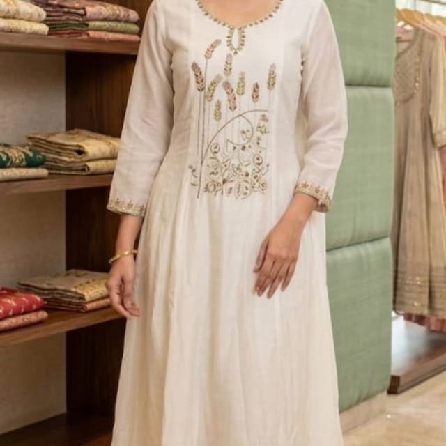 Off-white, Gold, Beige Anarkali Suit