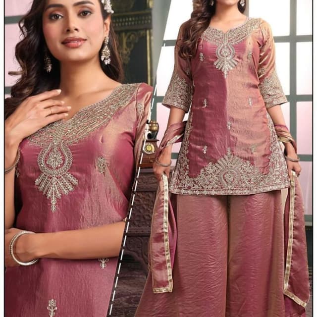 Rose Pink, Gold Salwar Kameez