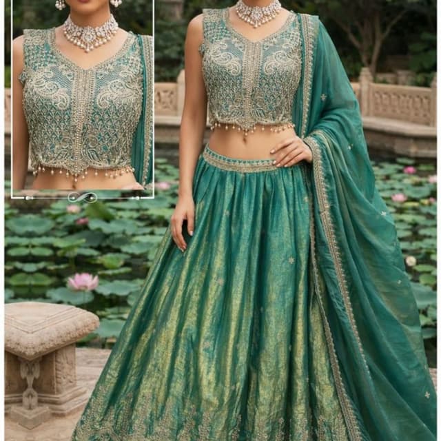 Emerald Green with Gold accents Lehenga Choli