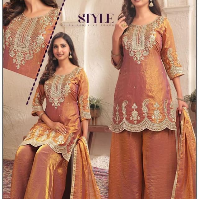 Rose Gold, Copper, White, Gold Salwar Kameez Set