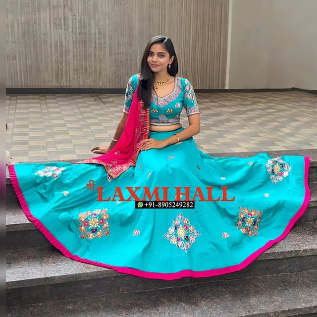 Turquoise, Pink, Multicolor Embroidery Lehenga Choli