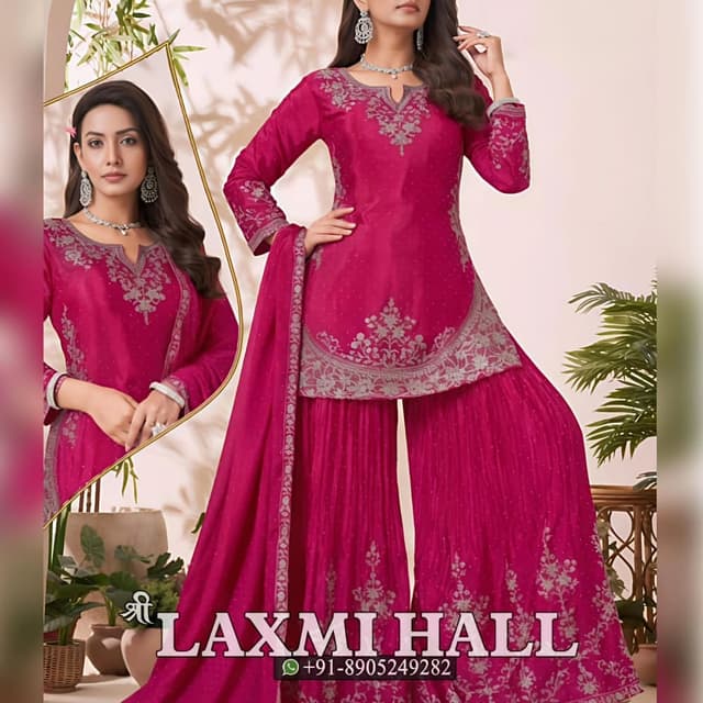 Fuchsia with silver embroidery Sharara Suit