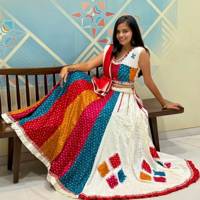 White, Red, Teal Blue, Yellow, Pink Lehenga Choli