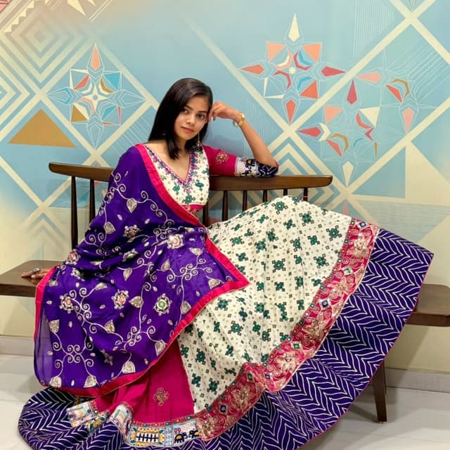 White, Purple, Pink, Green, Gold Lehenga Choli