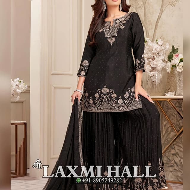 Black with silver embroidery Sharara Suit