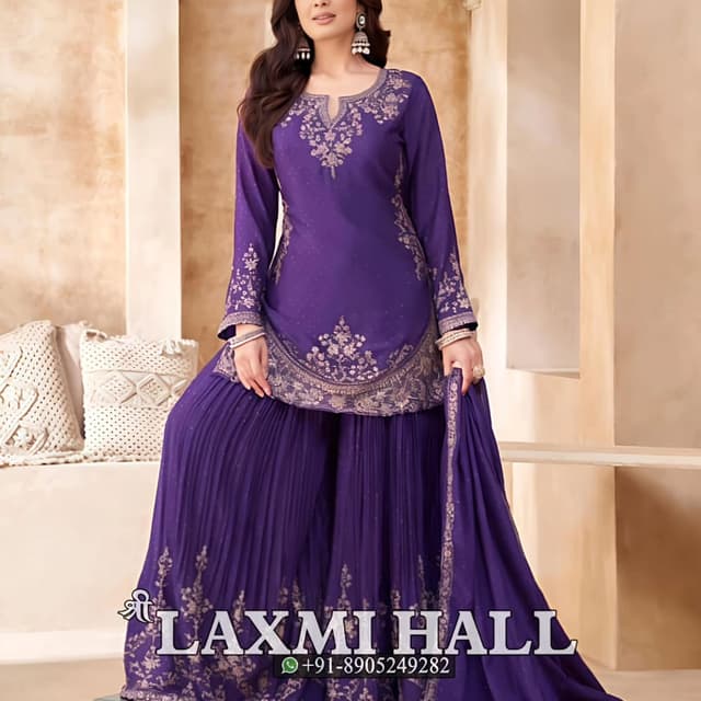 Deep Purple with Gold Embellishments Sharara Set