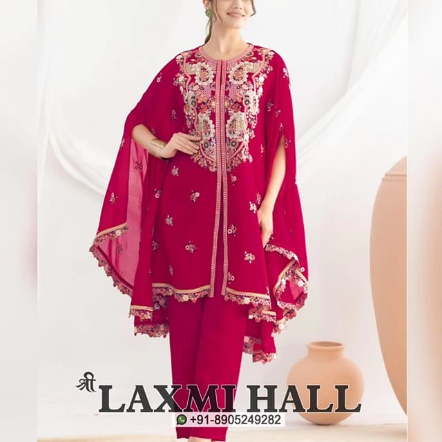 Rani Pink, Multi-color embroidery Kurta Set with Cape