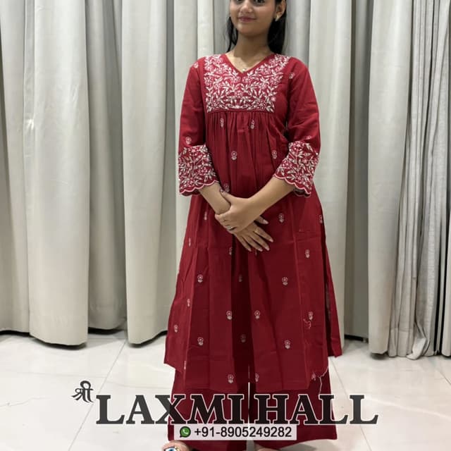 Maroon with White embroidery Kurta with Palazzo