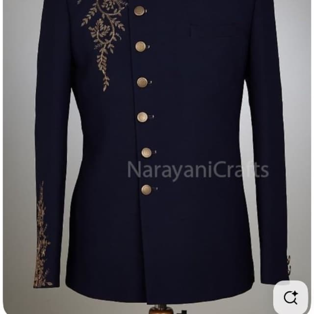 Navy Blue with Gold Jodhpuri Suit Jacket