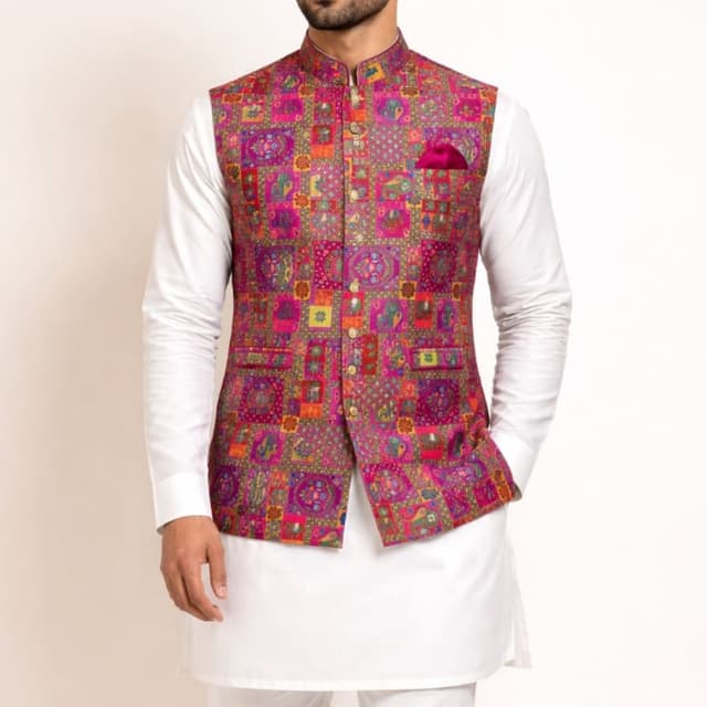 Pink, Purple, Orange, Yellow, Green, Blue Nehru Jacket