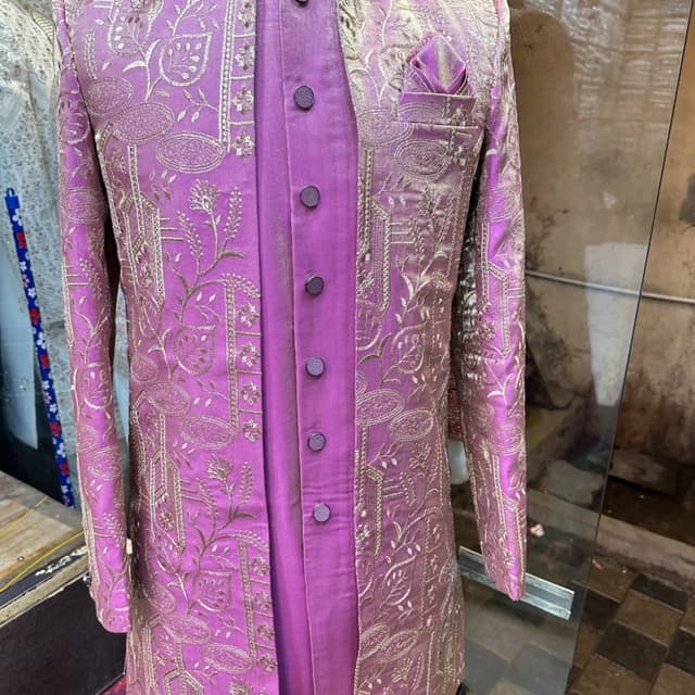 Purple with Gold Sherwani