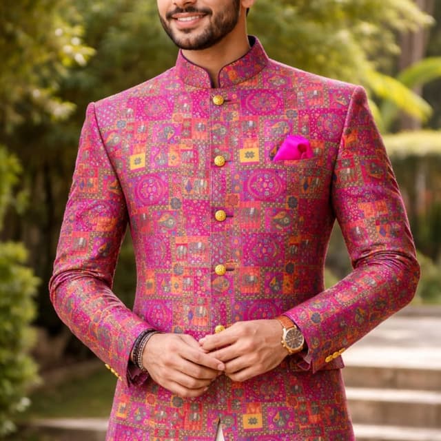 Pink, Orange, Yellow, Purple, Blue Bandhgala Jacket