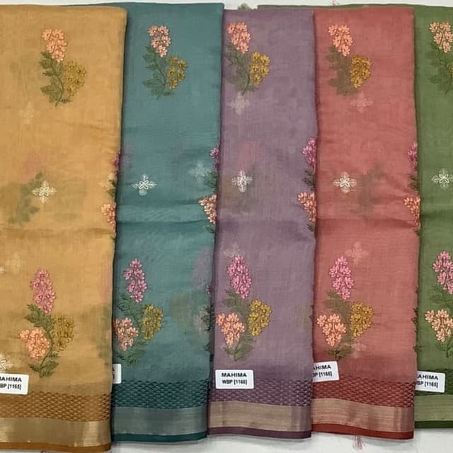 Teal, Lavender, Peach, Mustard Yellow, Pink, Green Saree