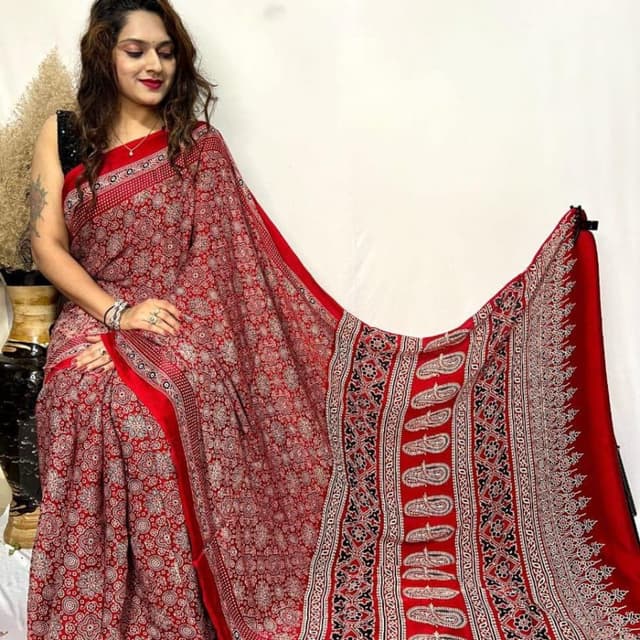 Red, Black, White Saree