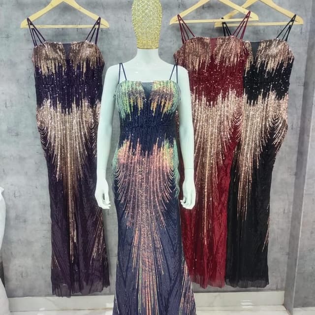 Navy blue with iridescent vertical stripes, Black, Burgundy, Purple Maxi Dress