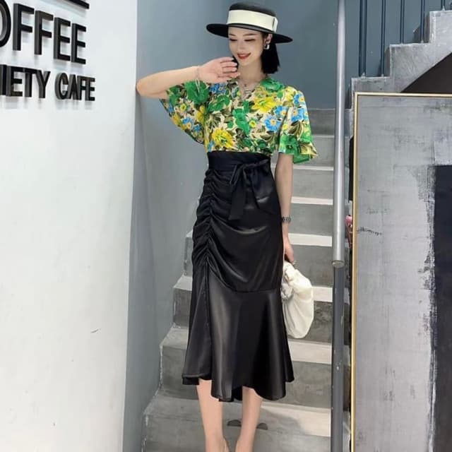 Green, Yellow, Blue, Black, White Dress