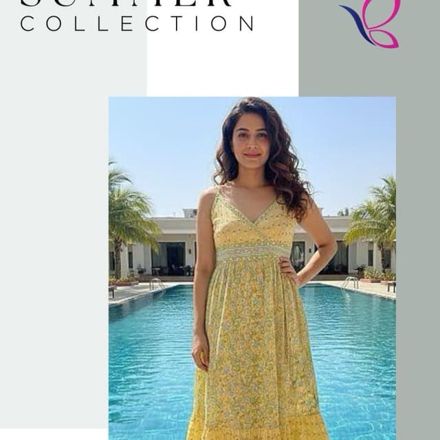 Yellow with green and blue floral print Dress