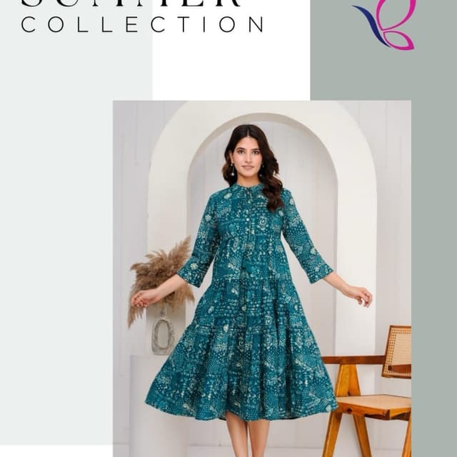Teal with white and cream print Dress