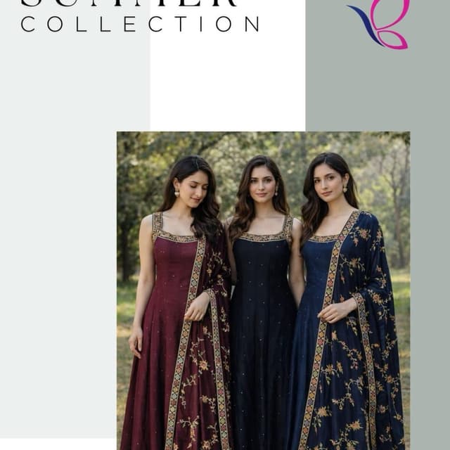 Maroon, Navy Blue, Black with gold and multi-colored embroidery Anarkali Suit
