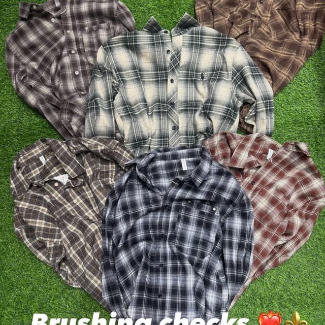 Browns, Black, White, Green, Reddish-brown Flannel Shirt