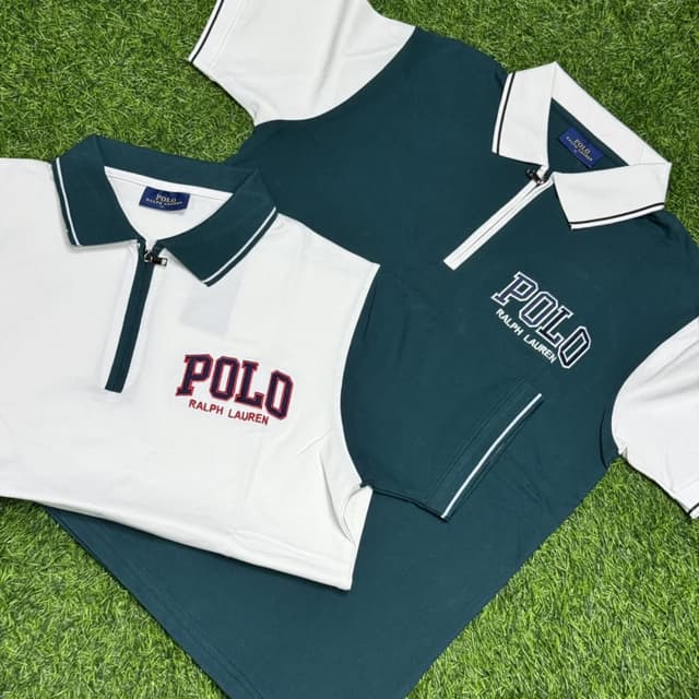 White and Deep Green Polo Shirt