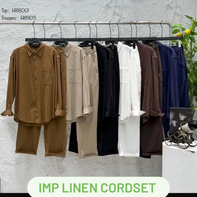 Brown, Beige, Black, White, Navy Blue Linen Cordset (Top and Trousers)