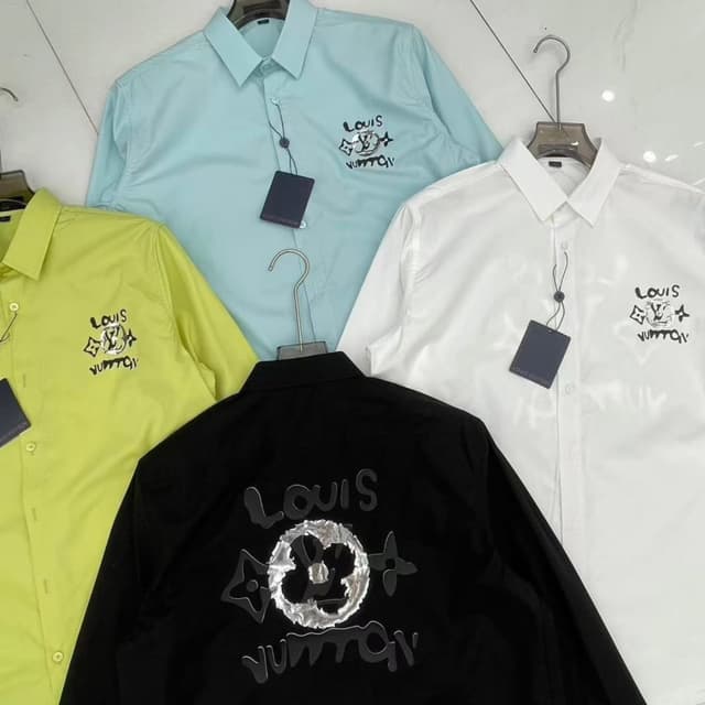 Light Blue, Lime Green, White, Black Shirt