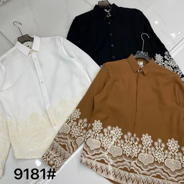 White, Black, Brown, White and Beige Embroidery Shirt