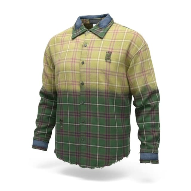 Green and Yellow Ombre Plaid with Purple and White Lines Shirt